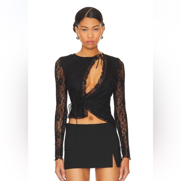 Anahi Wrap Lace Top in Black - Revolve - Picture 2 of 6